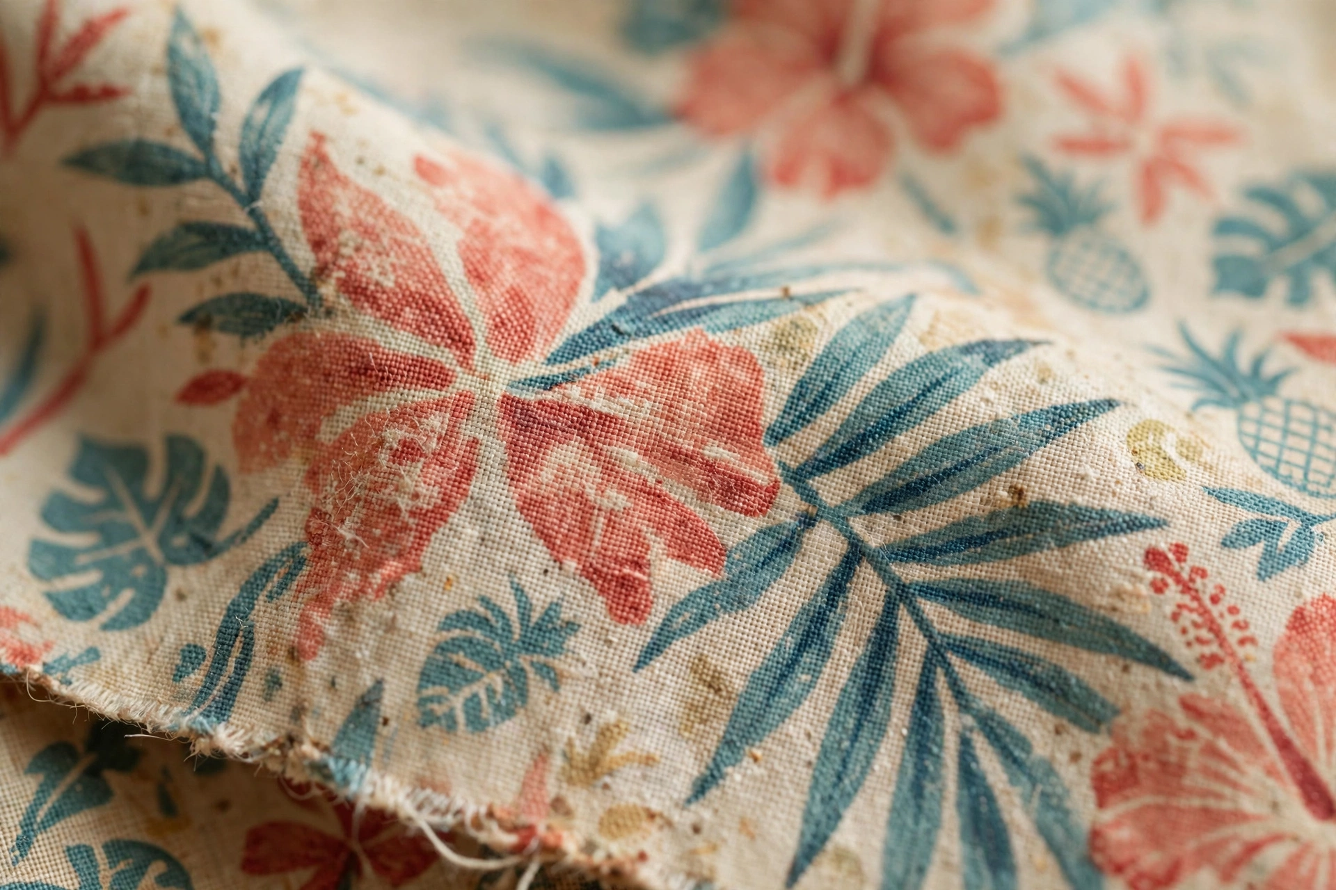 Vintage barkcloth aloha shirt fabric detail